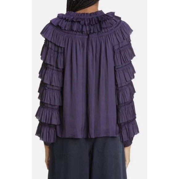 Ulla Johnson Lucy Size 6 Tiered Long Sleeve Blouse Viola Purple - Picture 3 of 12
